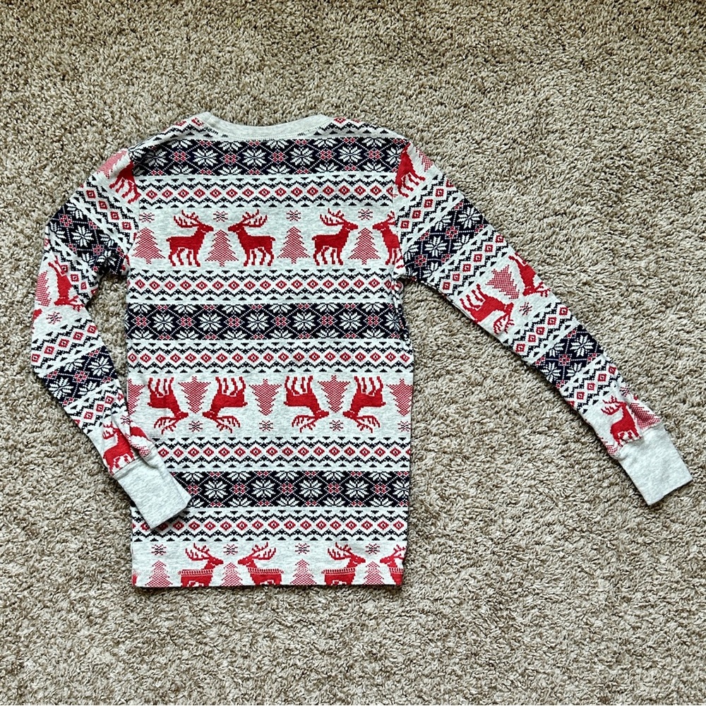 Gap Kids Gray Red Reindeer Fair Isle Holiday Snug Fit Pajama Set Size 10 - Picture 5 of 12